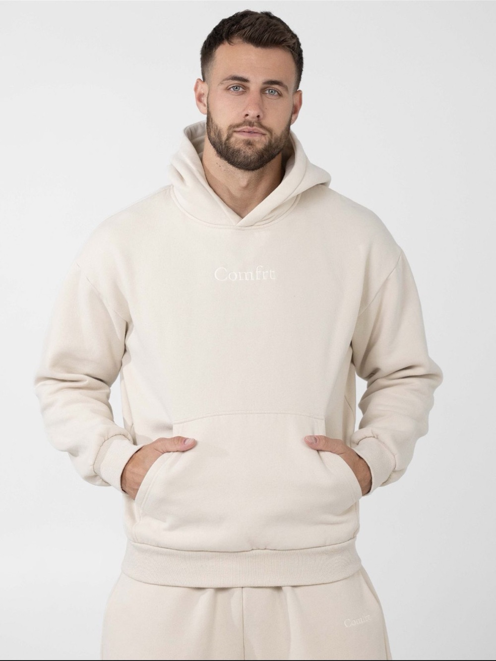Comfort Embroidered Cream Hoodie